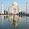 Classic Taj Photo: The Taj Mahal mirrored by a water fountain's reflection.