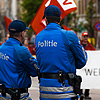 Labor Day Law Photo: Belgian policemen monitor the May Day parade.