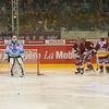 Go-Ahead Goal Photo: The second goal of the game is scored by Geneva's Wild Eagles at a Swiss ice hockey game.